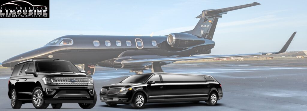 Black SUV Limo Airport Blue Plane