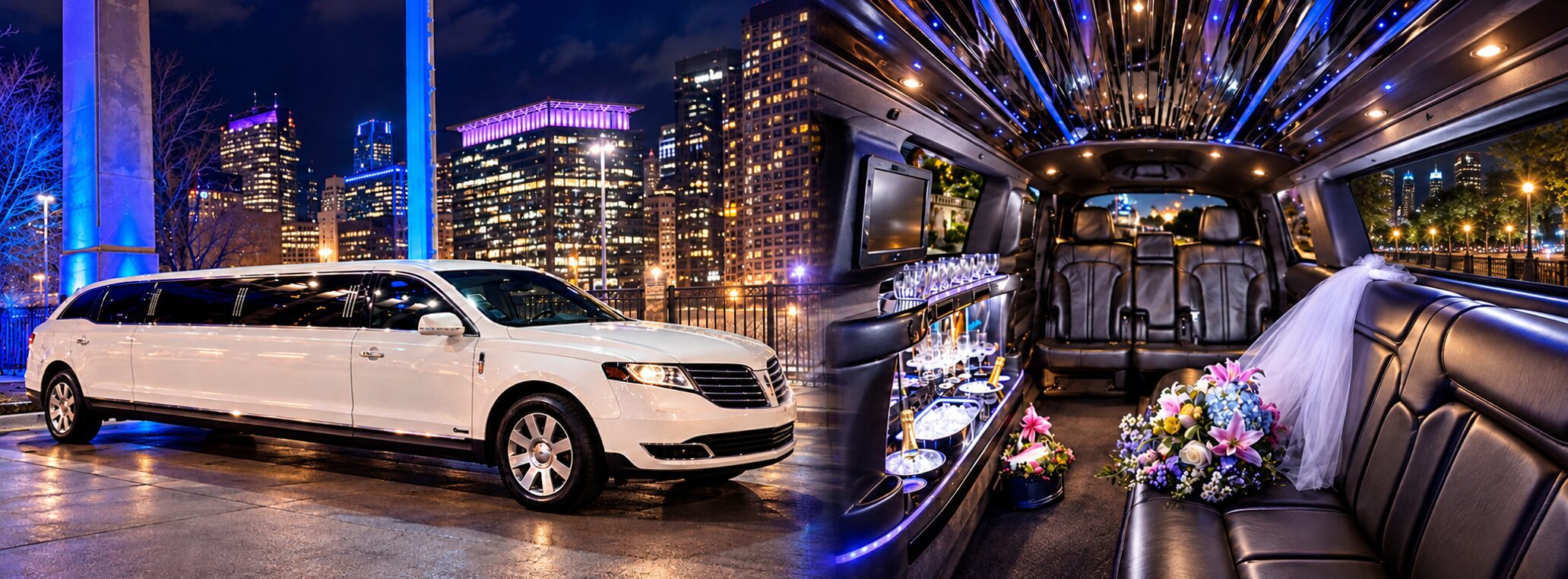 Wedding stretch limousine and guest Shuttle Bus service serving Northlake Illinois