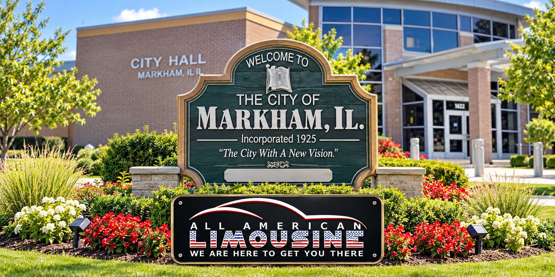 Markham Welcome Sign with City Hall