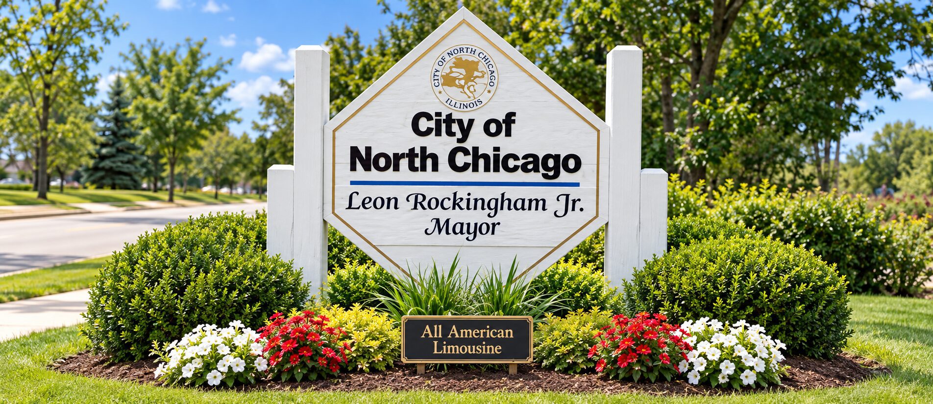 North Chicago Welcome Sign in Bloom