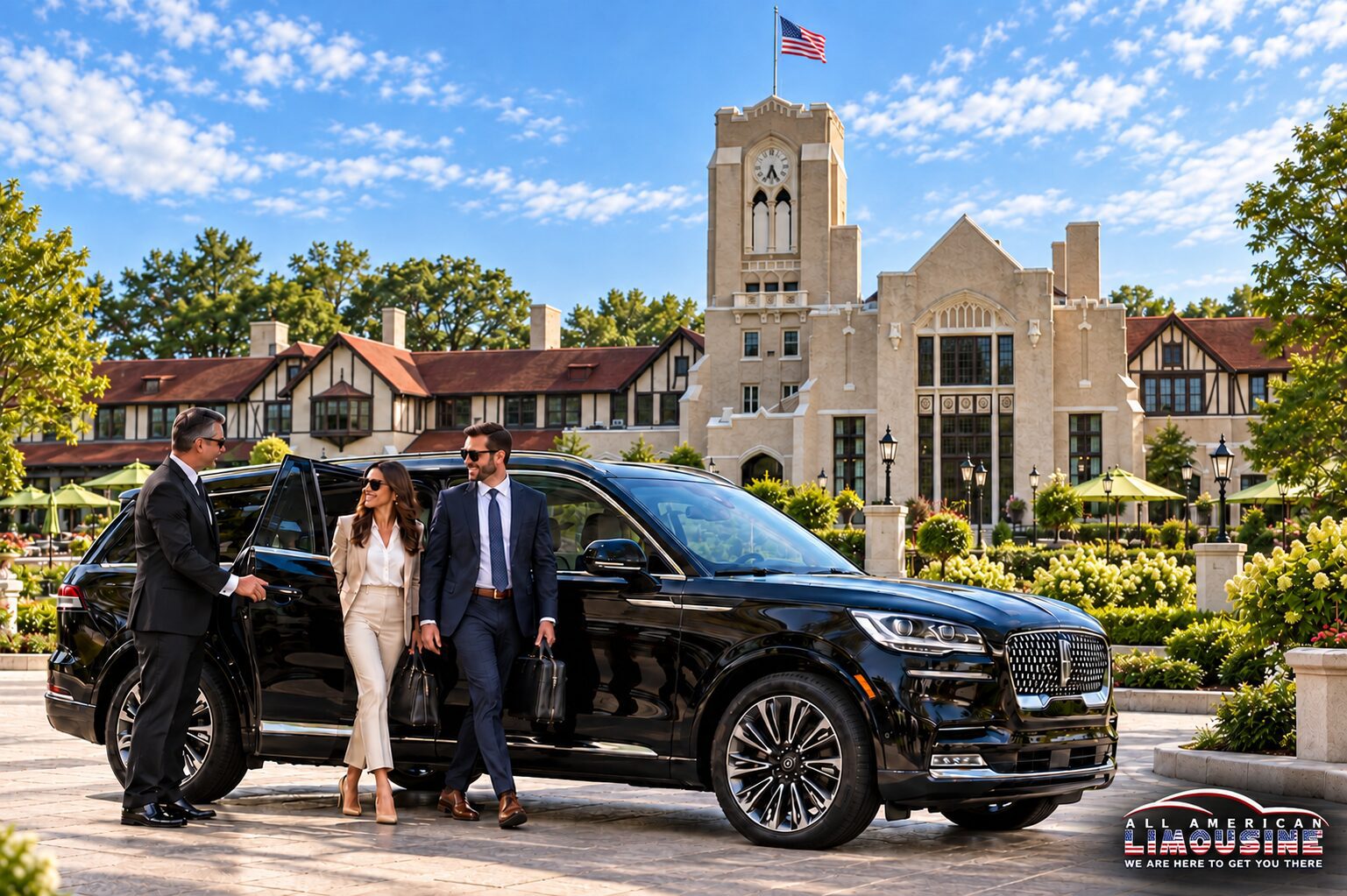 SUV and Clubhouse with All American Logo